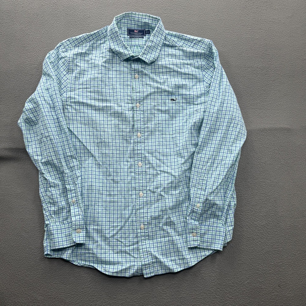 Vineyard Vines Shirt Mens Large Blue Check Slim Fit Tucker Long Sleeve Button Up